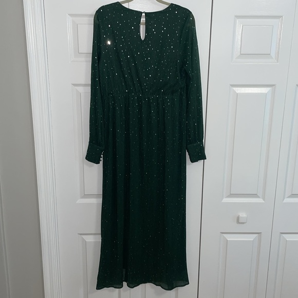Dark Green - Large - Women's V Neck Formal Long Sleeve Maxi Dress w/Slit - Picture 2 of 10